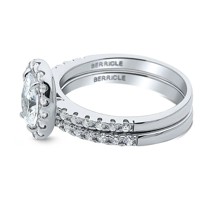 Rings BERRICLE Halo Oval CZ Ring Set in Sterling Silver
