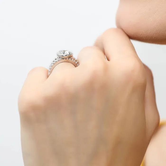 Rings BERRICLE Halo Oval CZ Ring Set in Sterling Silver