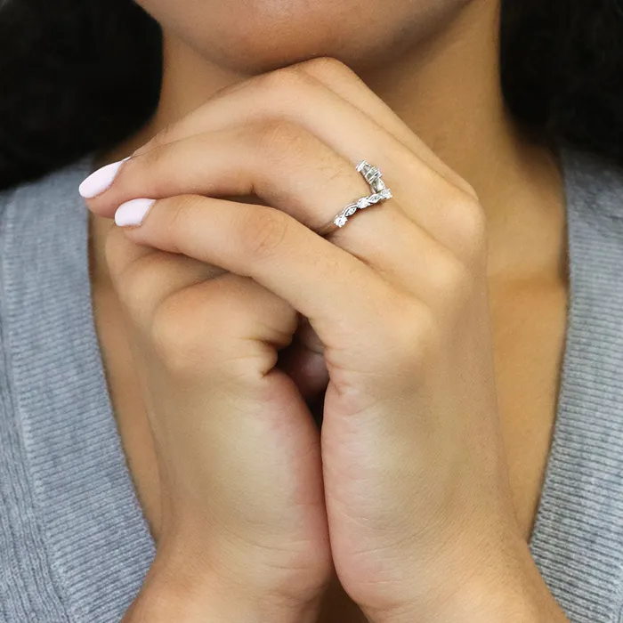 Rings BERRICLE Halo Wishbone Princess CZ Ring Set in Sterling Silver