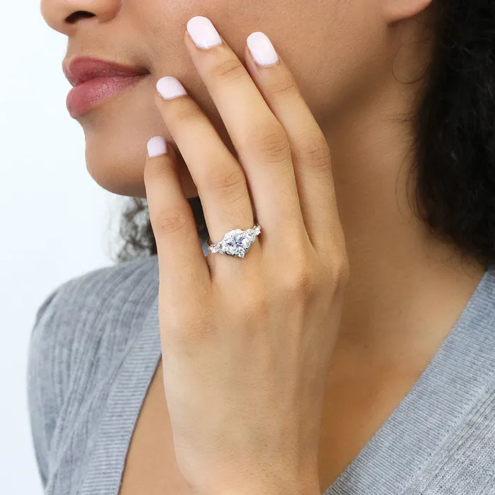 Rings BERRICLE Halo Wishbone Princess CZ Ring Set in Sterling Silver