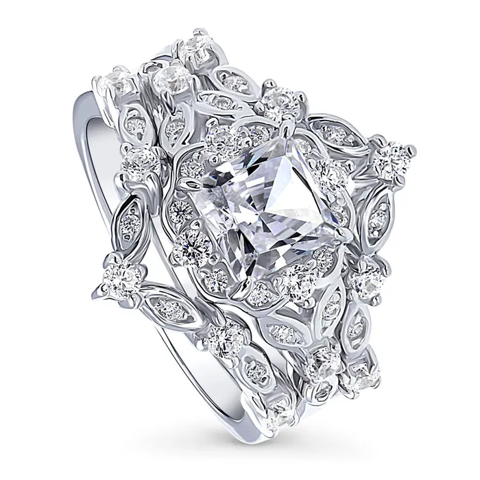 Rings BERRICLE Halo Wishbone Princess CZ Ring Set in Sterling Silver