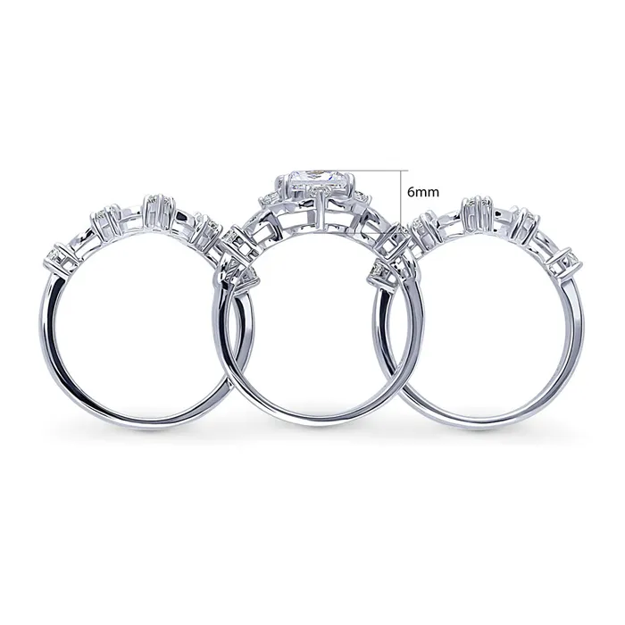 Rings BERRICLE Halo Wishbone Princess CZ Ring Set in Sterling Silver