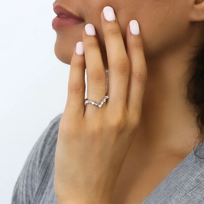 Rings BERRICLE Halo Wishbone Princess CZ Ring Set in Sterling Silver