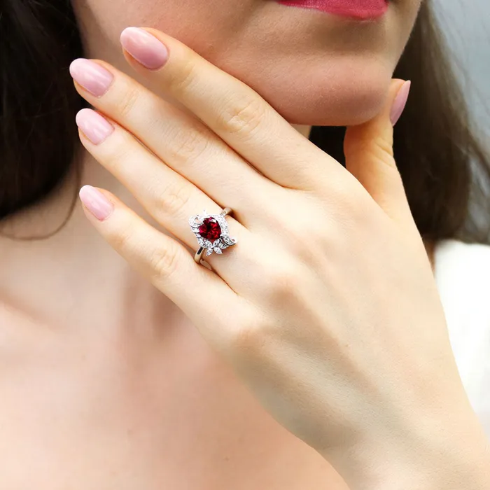 Rings BERRICLE Heart Flower Simulated Ruby CZ Ring in Sterling Silver