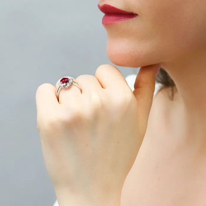 Rings BERRICLE Heart Flower Simulated Ruby CZ Ring in Sterling Silver