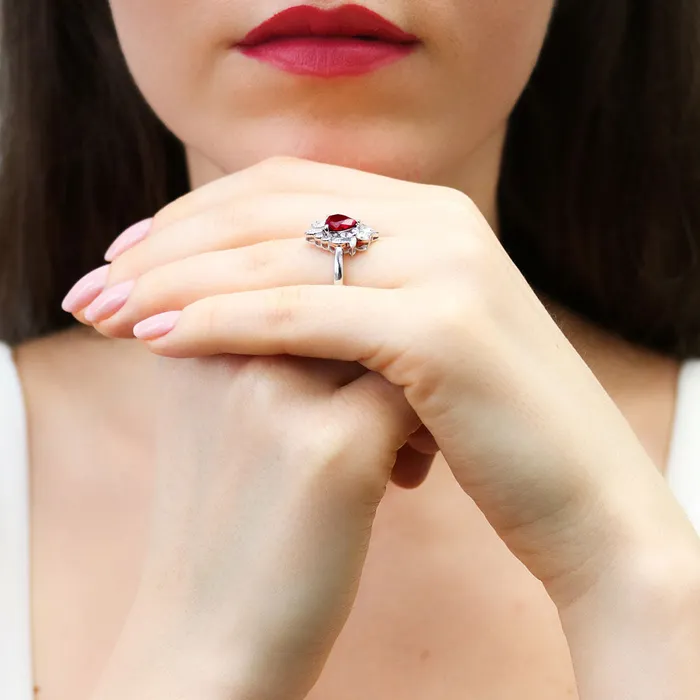 Rings BERRICLE Heart Flower Simulated Ruby CZ Ring in Sterling Silver