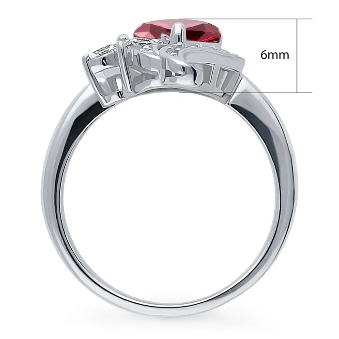 Rings BERRICLE Heart Flower Simulated Ruby CZ Ring in Sterling Silver