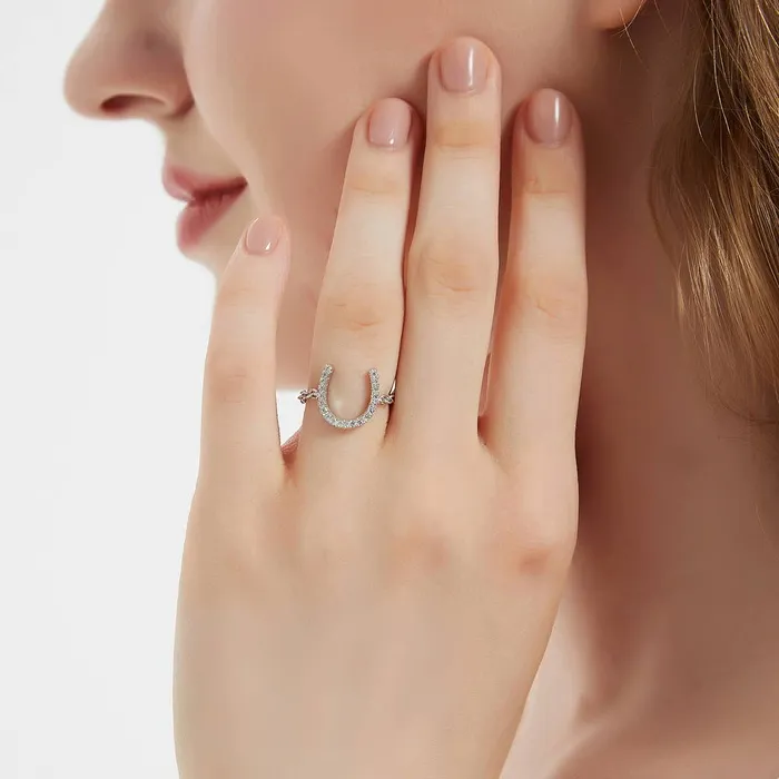 Rings BERRICLE Horseshoe CZ Chain Ring in Sterling Silver