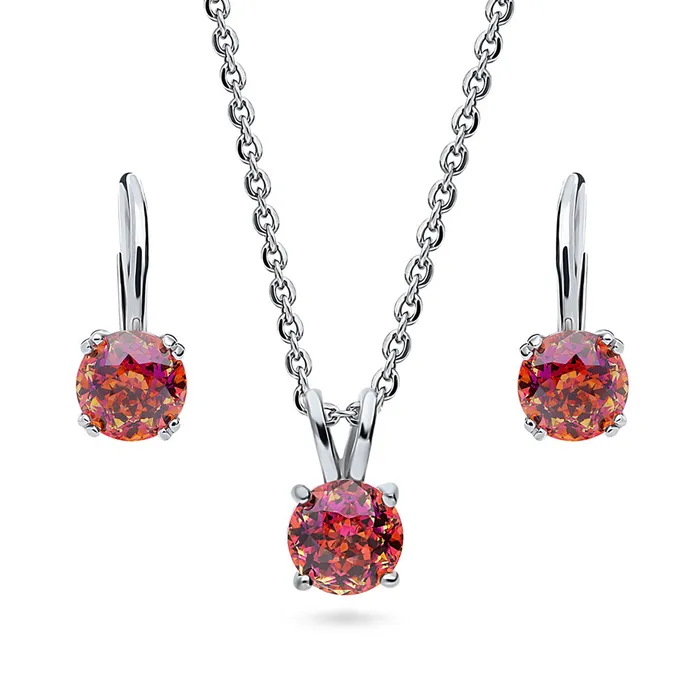 Rings BERRICLE Kaleidoscope Solitaire Red Orange CZ Set in Sterling Silver