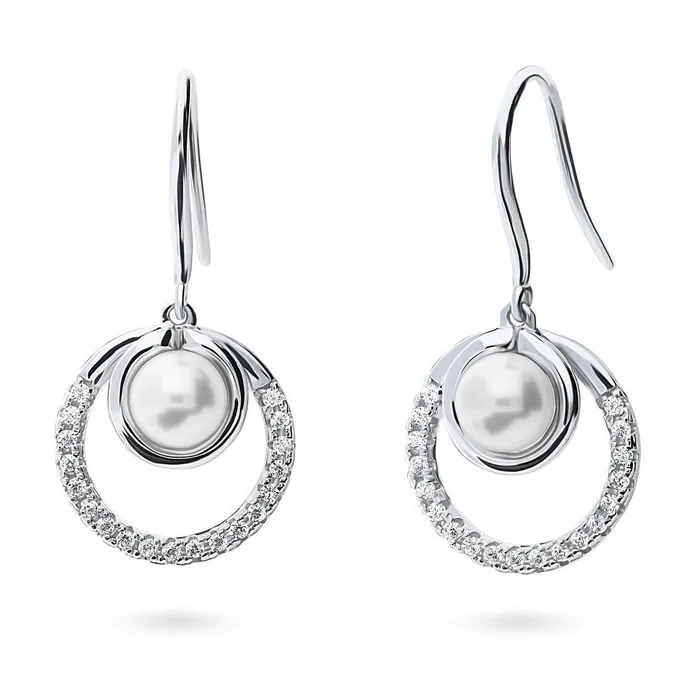 Rings BERRICLE Open Circle Round Imitation Pearl Set in Sterling Silver
