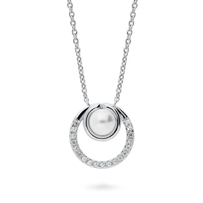 Rings BERRICLE Open Circle Round Imitation Pearl Set in Sterling Silver