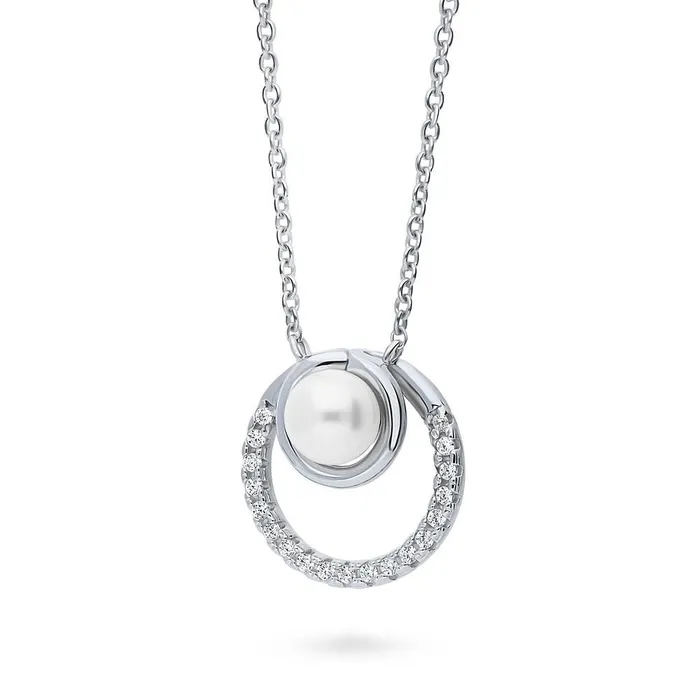 Rings BERRICLE Open Circle Round Imitation Pearl Set in Sterling Silver