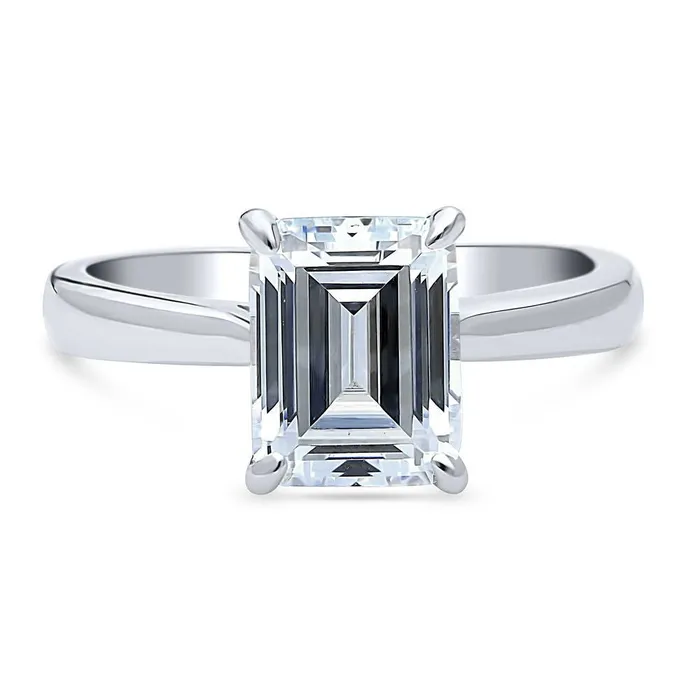 Rings BERRICLE Solitaire 26ct Emerald Cut CZ Ring in Sterling Silver