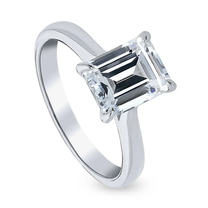 Rings BERRICLE Solitaire 26ct Emerald Cut CZ Ring in Sterling Silver