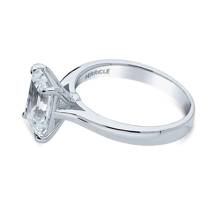 Rings BERRICLE Solitaire 26ct Emerald Cut CZ Ring in Sterling Silver