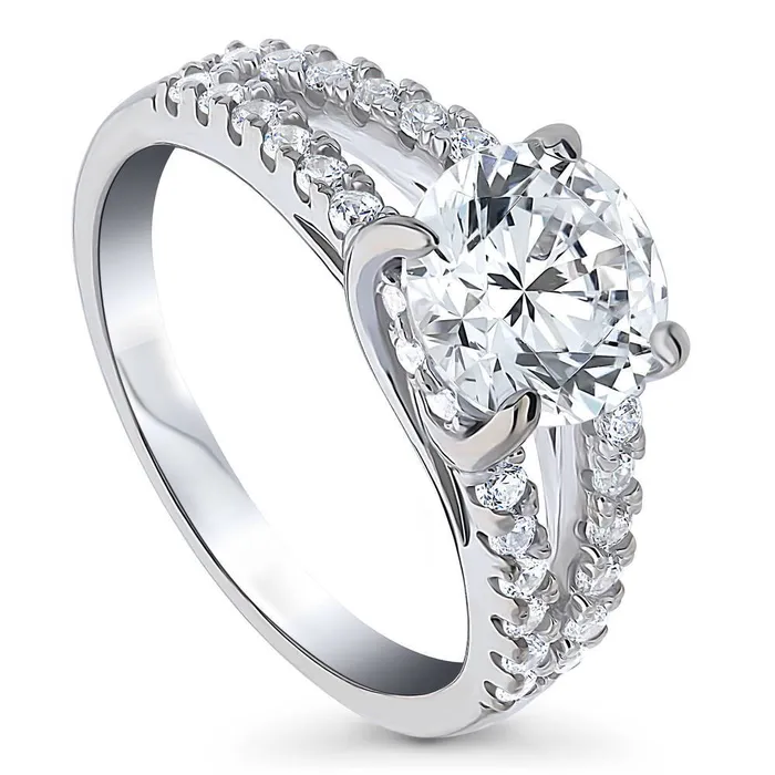 Rings BERRICLE Solitaire 2ct CZ Split Shank Ring in Sterling Silver