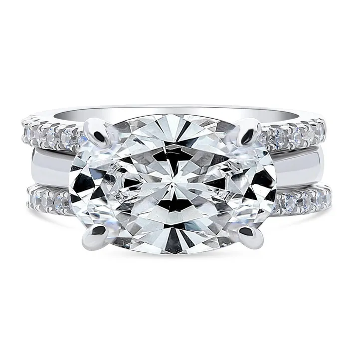 Rings BERRICLE Solitaire EastWest 55ct Oval CZ Ring Set in Sterling Silver