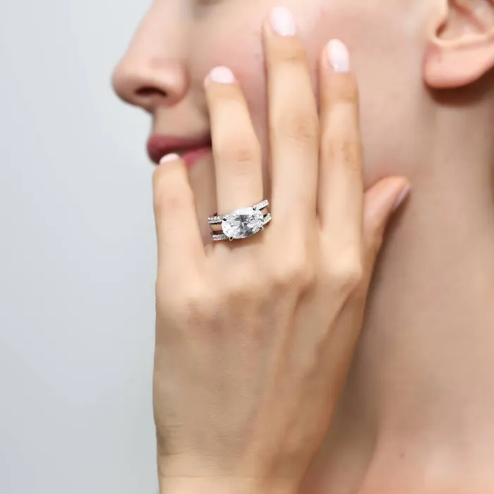 Rings BERRICLE Solitaire EastWest 55ct Oval CZ Ring Set in Sterling Silver