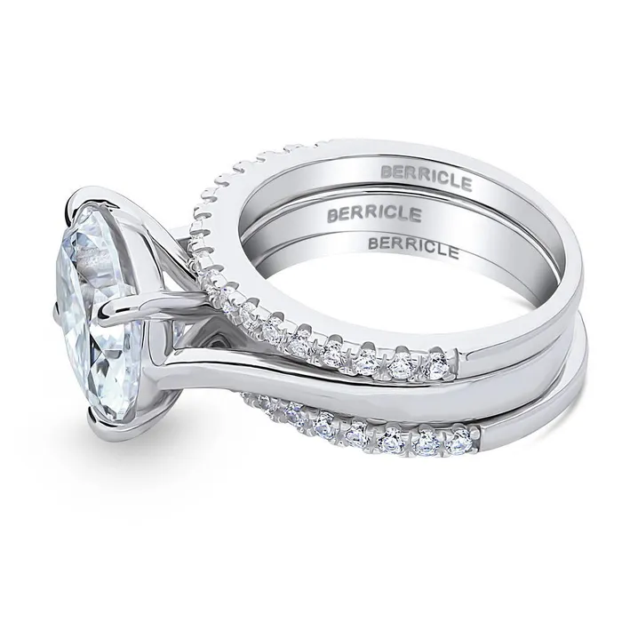 Rings BERRICLE Solitaire EastWest 55ct Oval CZ Ring Set in Sterling Silver