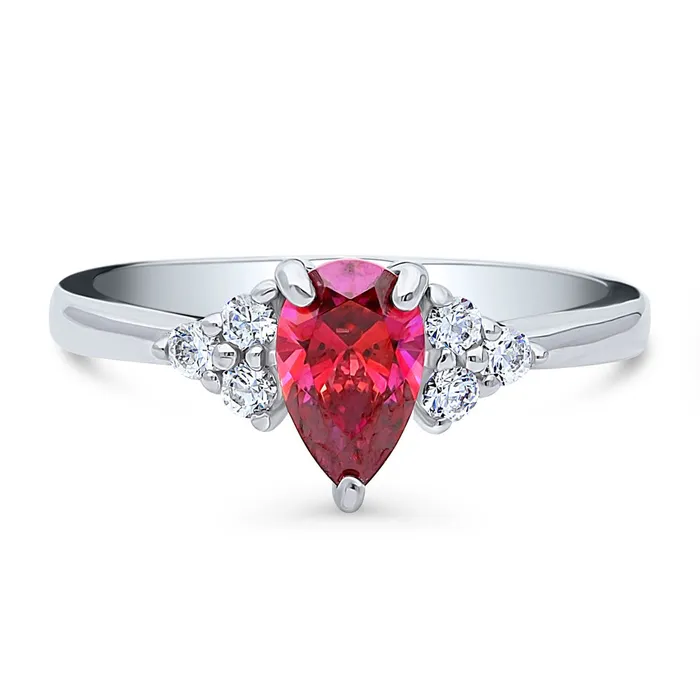 Rings BERRICLE Solitaire Red Pear CZ Ring in Sterling Silver 08ct