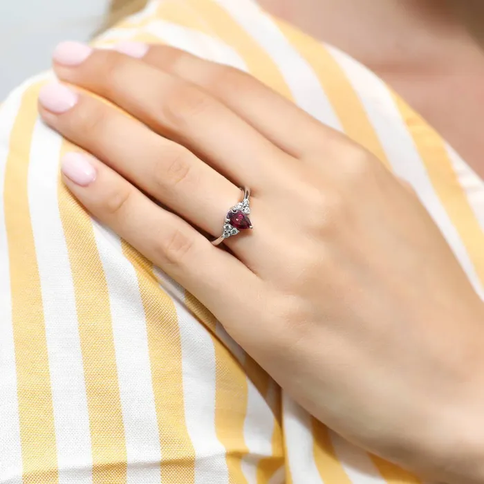 Rings BERRICLE Solitaire Red Pear CZ Ring in Sterling Silver 08ct