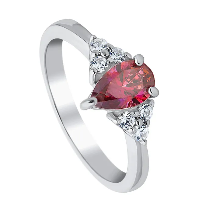 Rings BERRICLE Solitaire Red Pear CZ Ring in Sterling Silver 08ct
