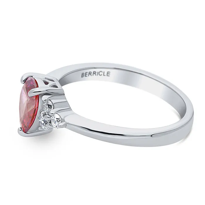 Rings BERRICLE Solitaire Red Pear CZ Ring in Sterling Silver 08ct