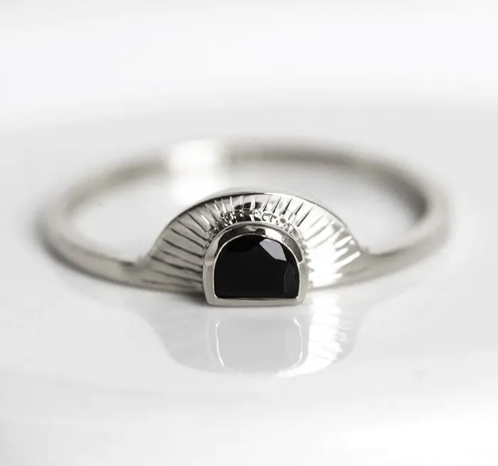 Rings Bohemian Half Moon Spinel Onyx and Gold Sunset Ring Capucinne