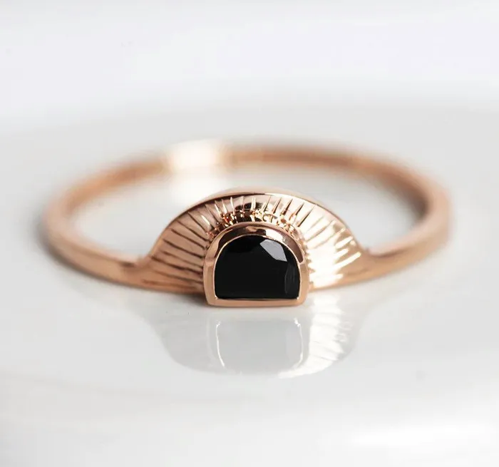 Rings Bohemian Half Moon Spinel Onyx and Gold Sunset Ring Capucinne