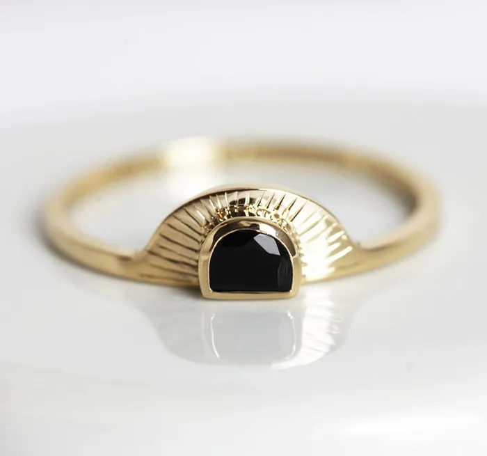 Rings Bohemian Half Moon Spinel Onyx and Gold Sunset Ring Capucinne