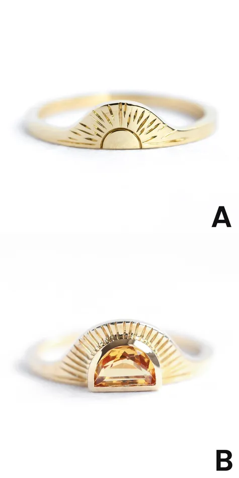 Rings Bohemian Half Moon Spinel Onyx and Gold Sunset Ring Capucinne
