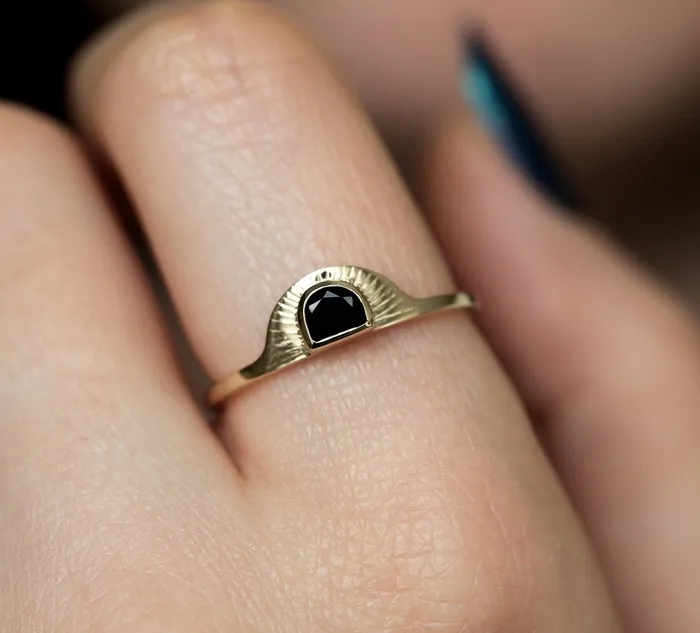 Rings Bohemian Half Moon Spinel Onyx and Gold Sunset Ring Capucinne