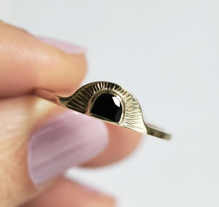 Rings Bohemian Half Moon Spinel Onyx and Gold Sunset Ring Capucinne