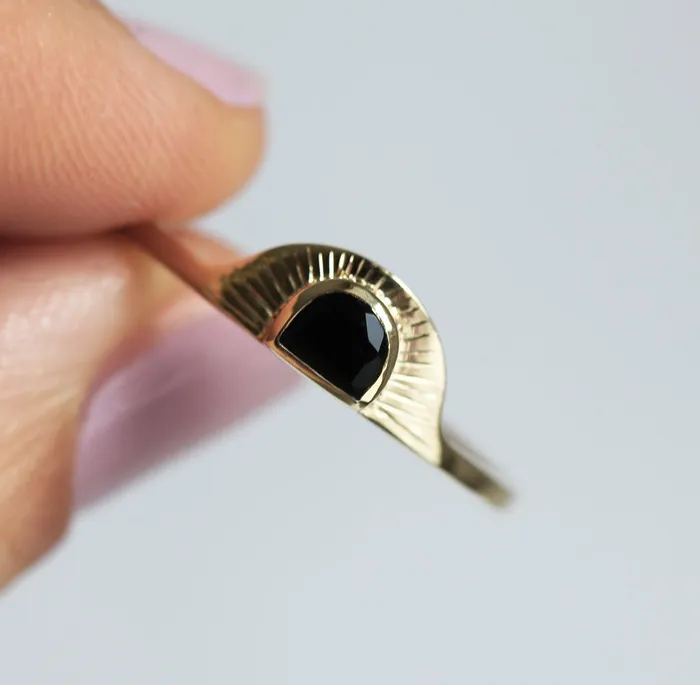 Rings Bohemian Half Moon Spinel Onyx and Gold Sunset Ring Capucinne