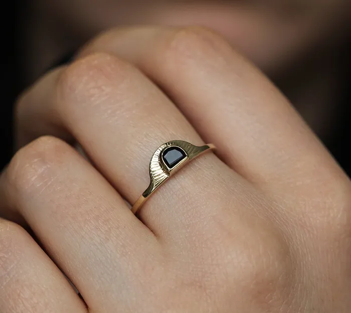 Rings Bohemian Half Moon Spinel Onyx and Gold Sunset Ring Capucinne