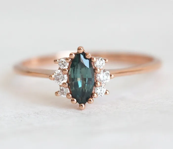 Rings Capucinne Aneira Teal Blue Sapphire Diamond Ring