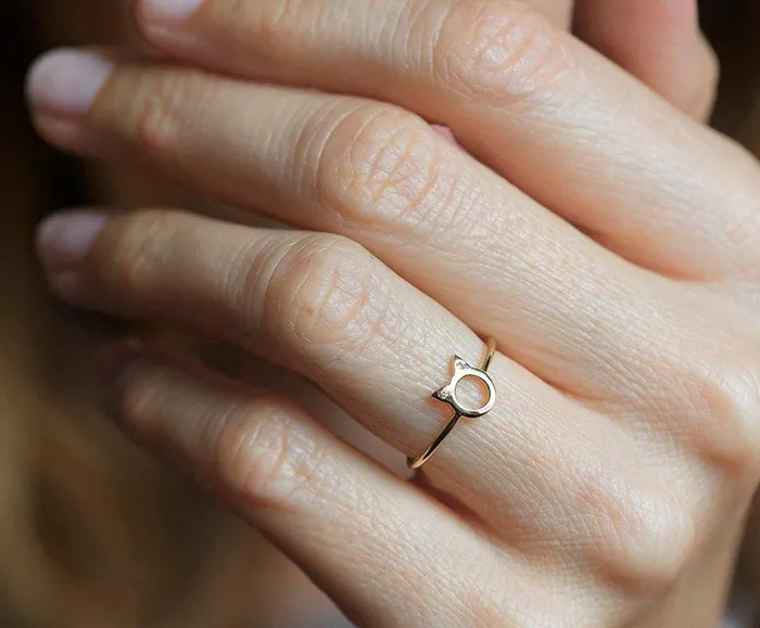 Rings Capucinne Dainty Cat Ears Diamond Statement Ring Ready to Ship