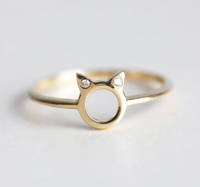 Rings Capucinne Dainty Cat Ears Diamond Statement Ring Ready to Ship