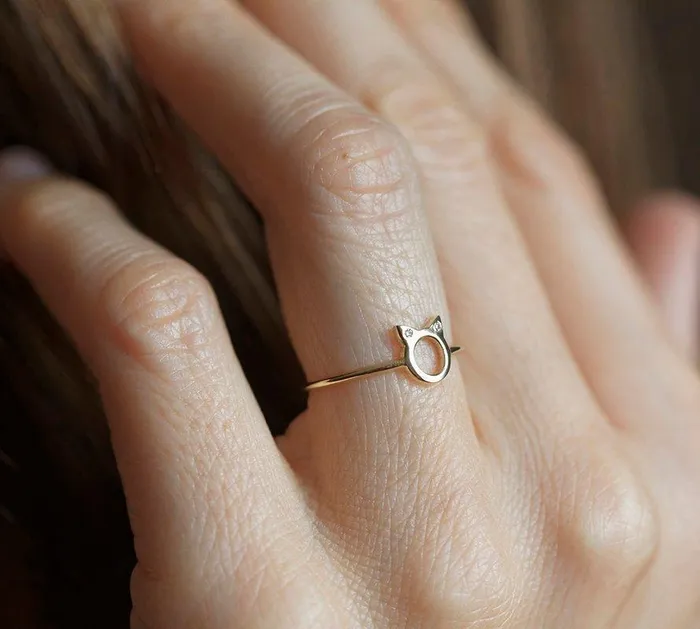 Rings Capucinne Dainty Cat Ears Diamond Statement Ring Ready to Ship