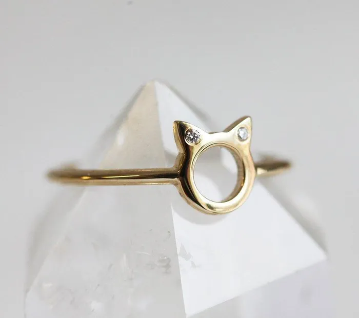 Rings Capucinne Dainty Cat Ears Diamond Statement Ring Ready to Ship