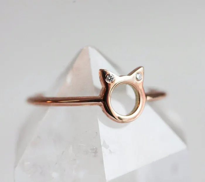 Rings Capucinne Dainty Cat Ears Diamond Statement Ring Ready to Ship
