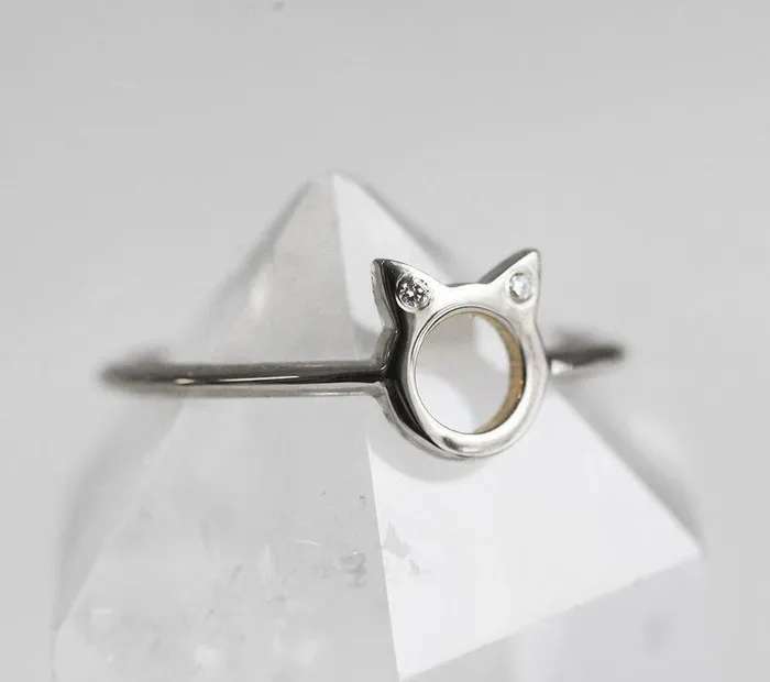 Rings Capucinne Dainty Cat Ears Diamond Statement Ring Ready to Ship