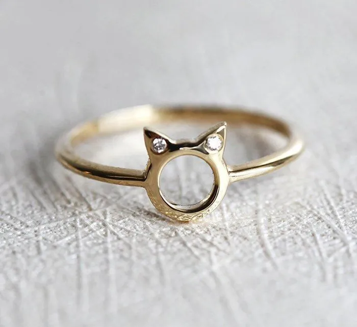 Rings Capucinne Dainty Cat Ears Diamond Statement Ring Ready to Ship