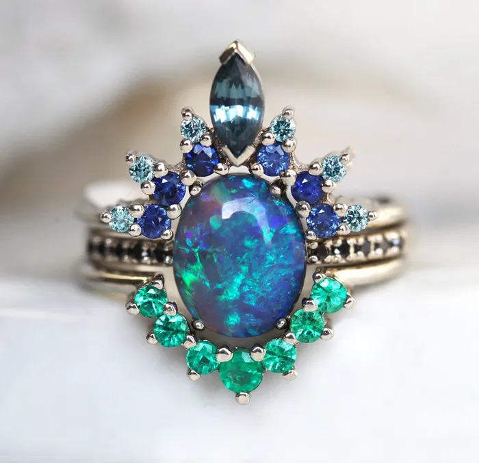 Rings Capucinne Emmeline Black Opal Lagoon Engagement Ring Set