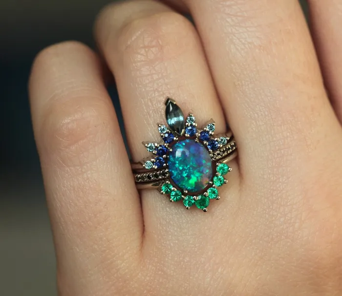 Rings Capucinne Emmeline Black Opal Lagoon Engagement Ring Set