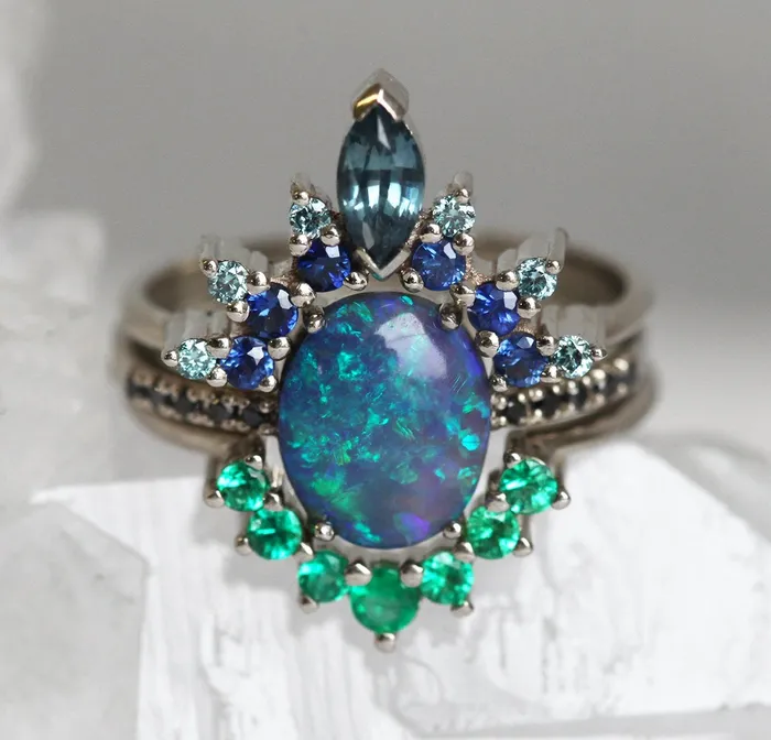 Rings Capucinne Emmeline Black Opal Lagoon Engagement Ring Set