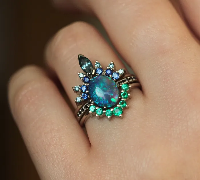 Rings Capucinne Emmeline Black Opal Lagoon Engagement Ring Set