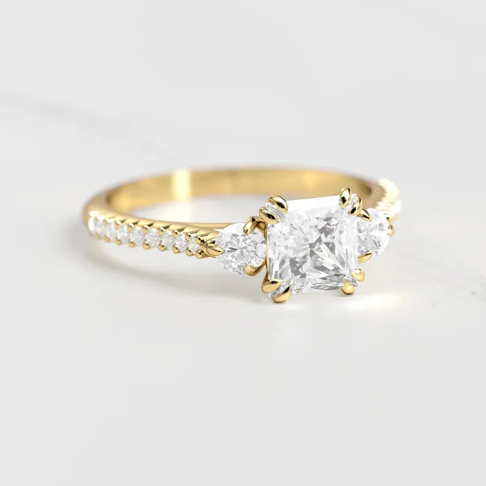 Rings Capucinne Princess Half Pave Diamond Ring with Accent Stones