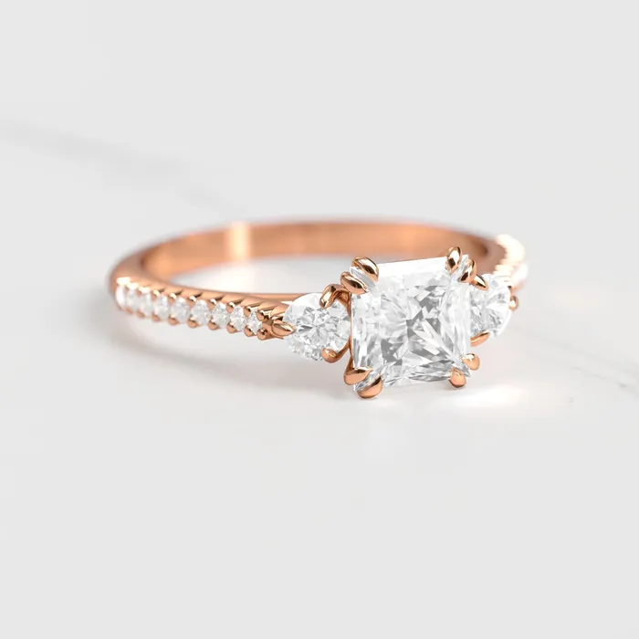 Rings Capucinne Princess Half Pave Diamond Ring with Accent Stones
