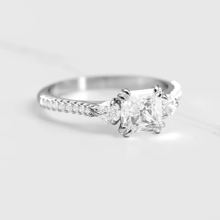Rings Capucinne Princess Half Pave Diamond Ring with Accent Stones